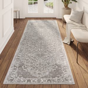 Tappeto Passatoia Valley Grigio Scuro Vintage Cornice