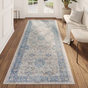 Tappeto Passatoia Valley Grigio Blu Ornamenti Vintage
