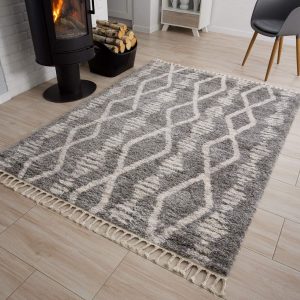 Tappeto Versay Grigio Crema Azteco con Frange