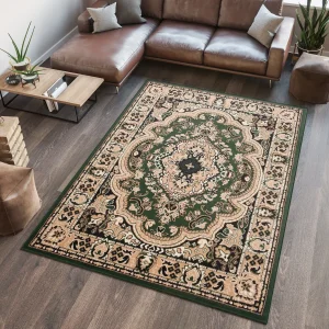 Tappeto Atlas Verde Beige Tradizionale Medaglione
