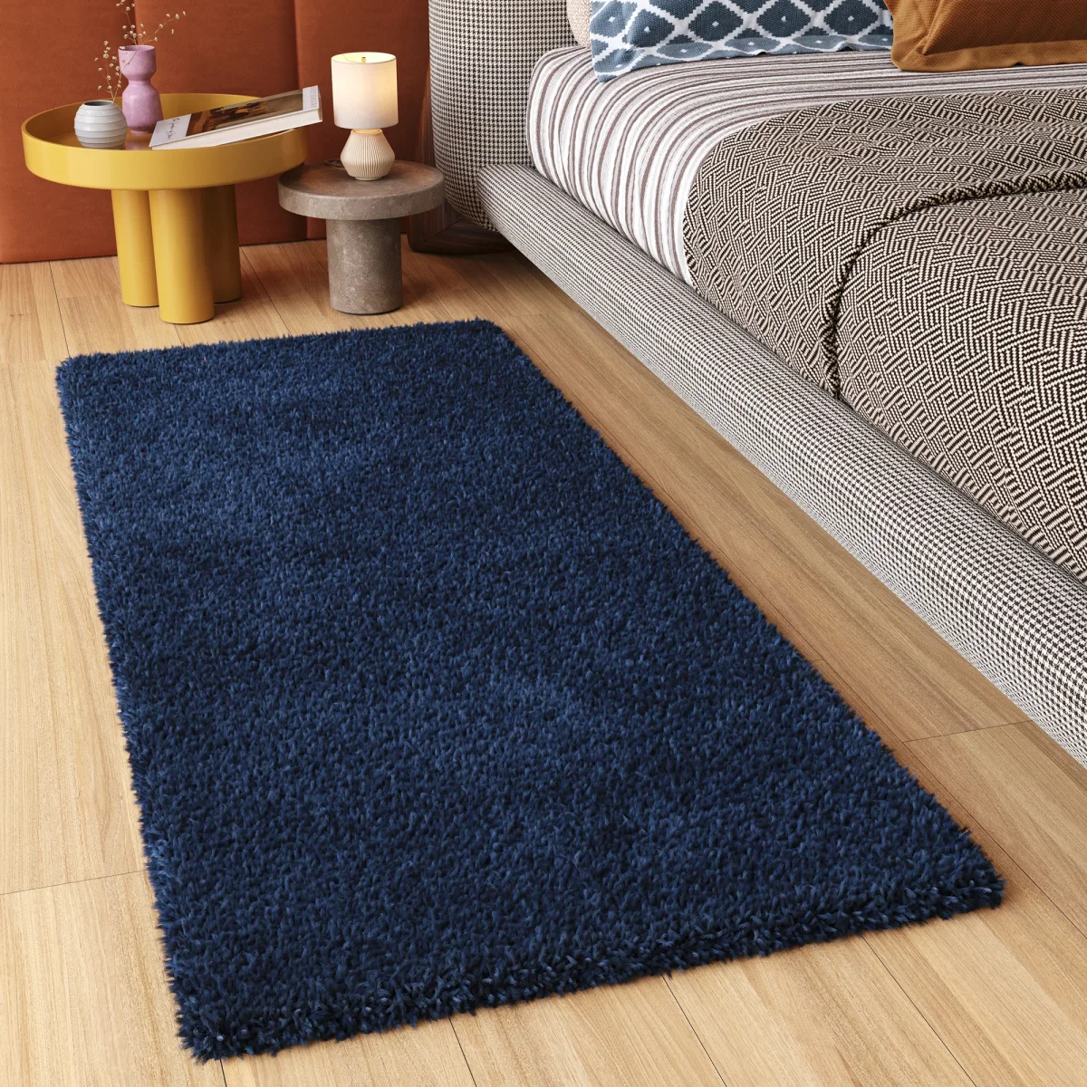 Tappeto Passatoia Essence Shaggy Monocolore Blu Scuro