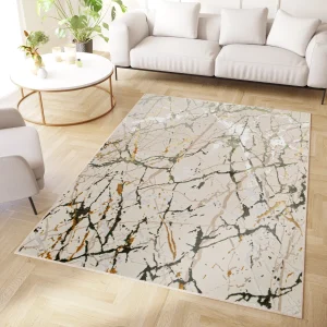 Tappeto Crystal Verde Crema Effetto Astratto Marmo Effetto 3D