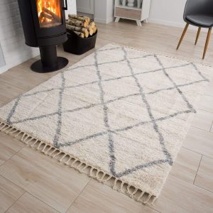 Tappeto Versay Crema Grigio a Sccachi con Frange