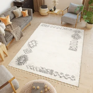 Tappeto Boho con Frange Crema Etnico Shaggy